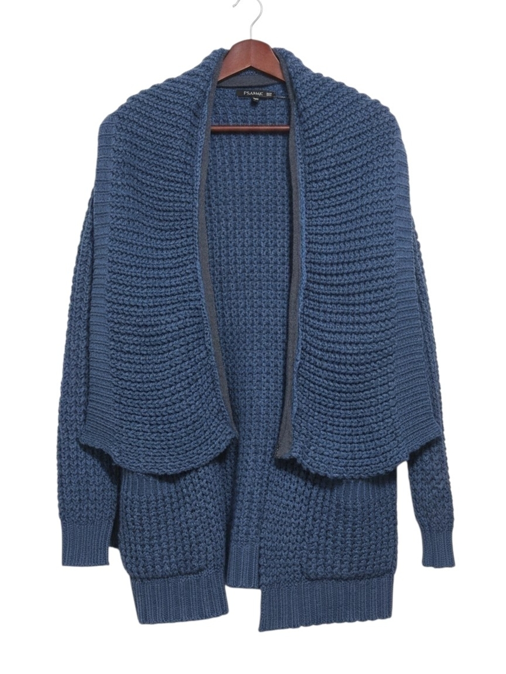 FEMME by PSAMME Chunky Knit Open Front Cardigan Sweater Navy Blue Medium